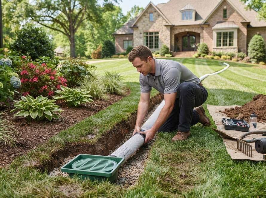 Professional yard drainage installation for standing water problems in Waxhaw NC